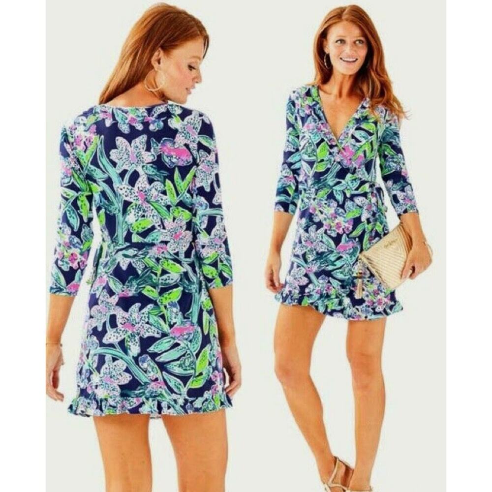 Lilly Pulitzer Jessalynne Wrap Romper Bright Navy Sway This Way Floral Small New - Picture 5 of 16